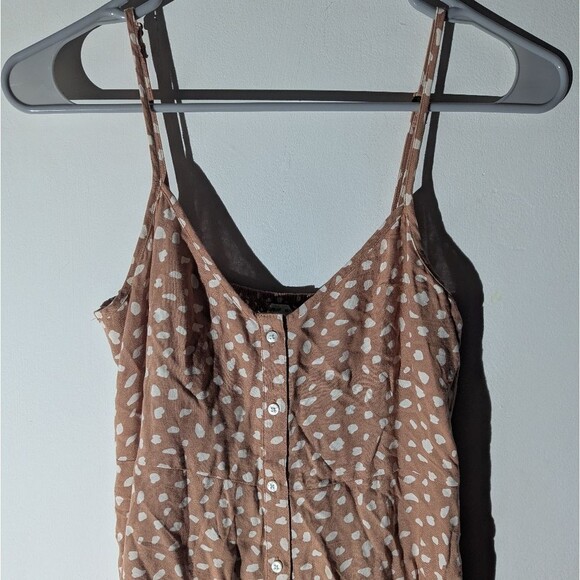 Aerie Brown Polka Dot Button Down Slip Mini Dress Sundress - Picture 3 of 7